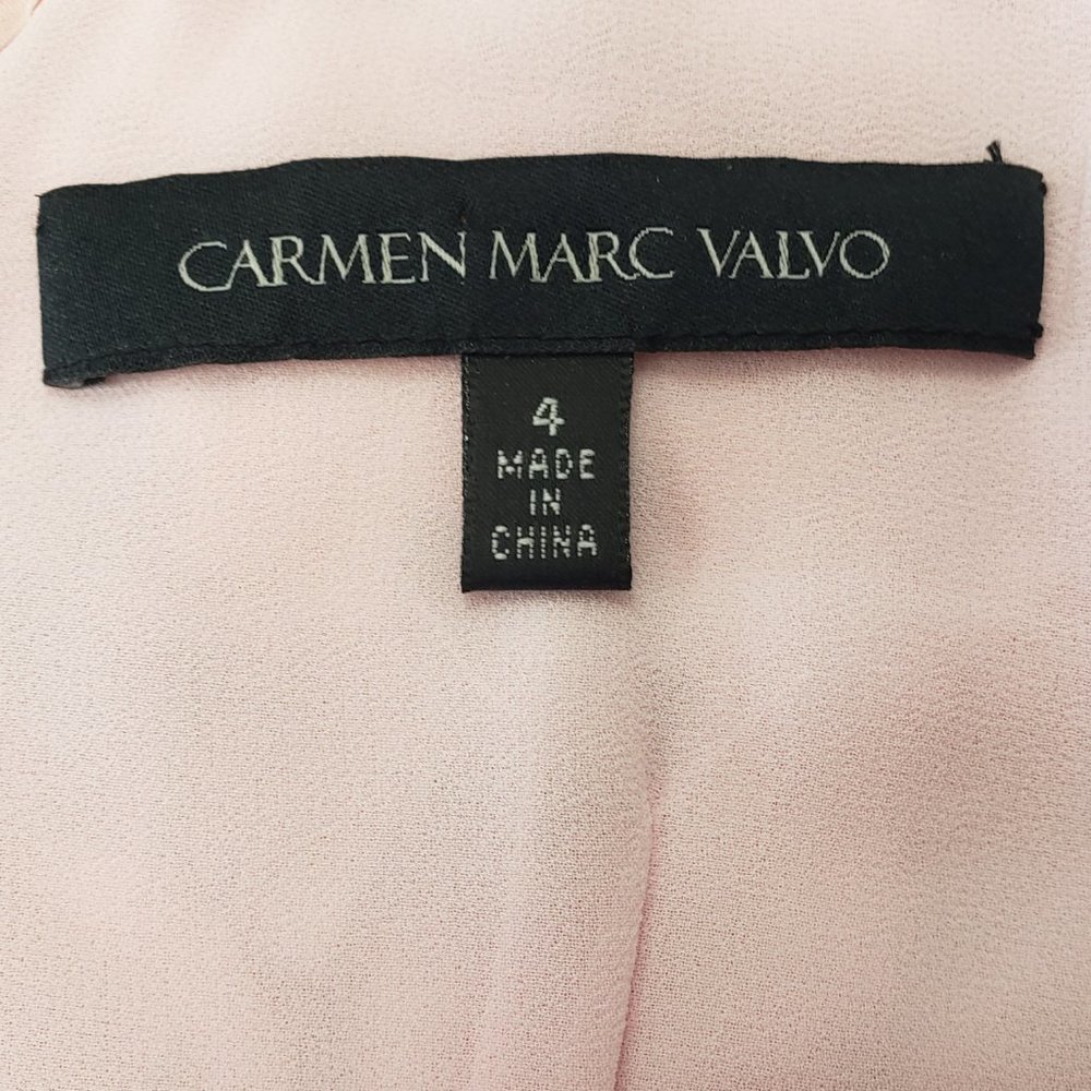 Carmen Marc Valvo Pink Floral Silk Ruffle Dress Size 4 - Picture 13 of 13